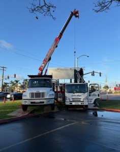 new large display being crained off truck to be installed